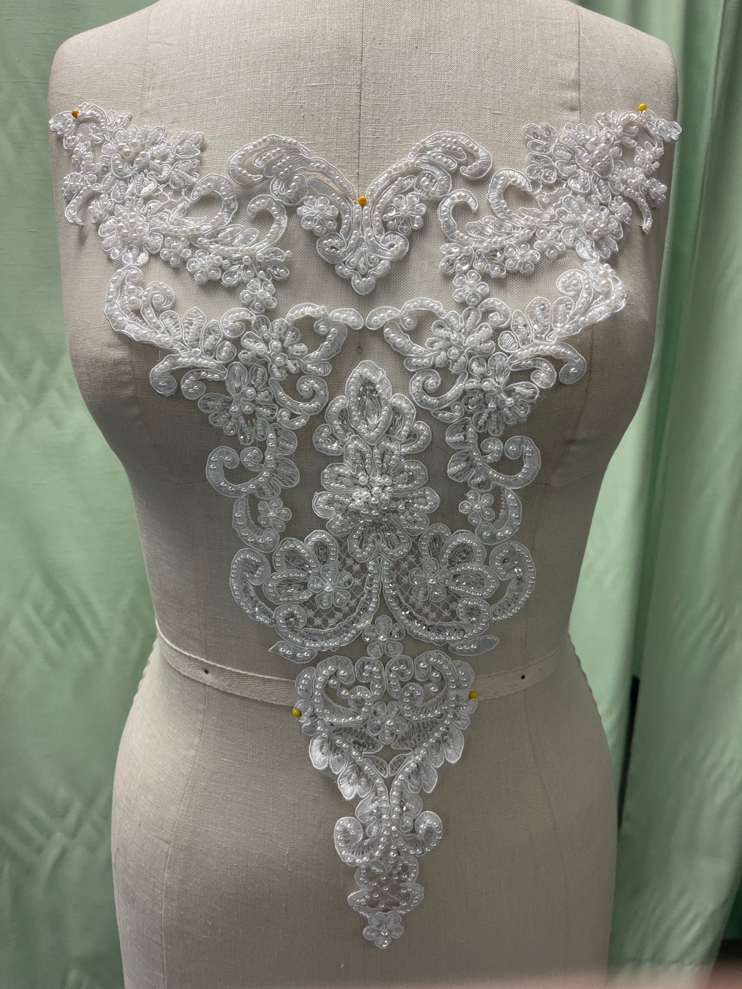 Lace Applique Large, Accented Heavily with Sequins, Pearls and Beads