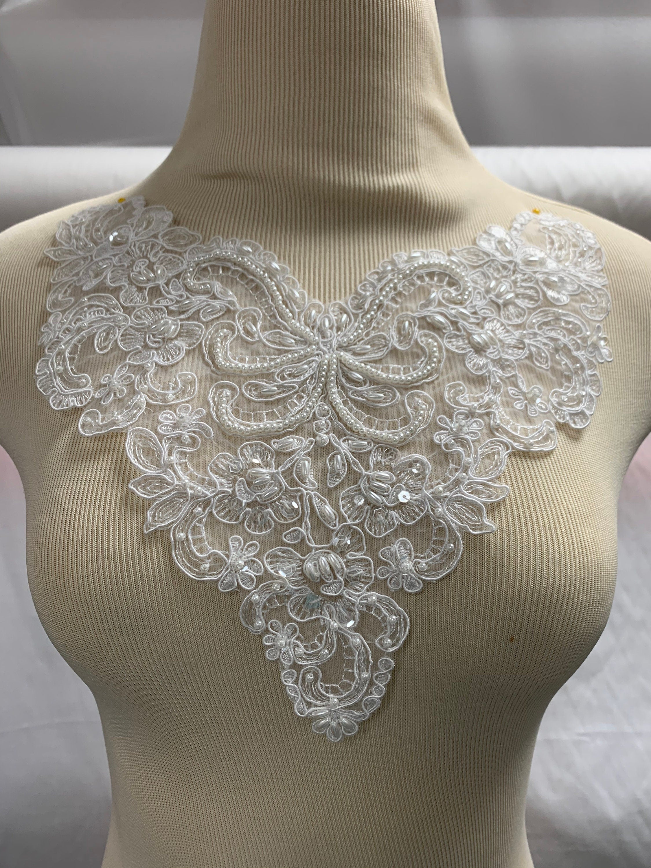 Lace Applique, small, set of 2, Accented with Pearls