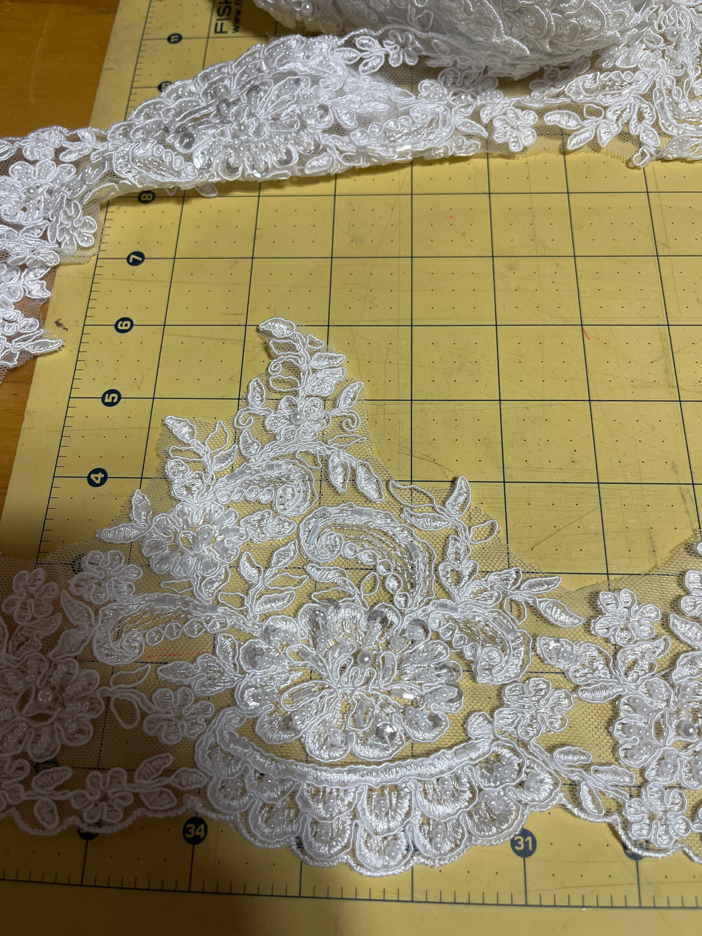 Lace 1-20 YARDS, 5.5â€ Wide Scalloped Edged Lace Trim, Lightly Accented with Pearls and Beads