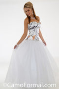 3655 RTGN Camo Ball Gown-Rhinestone Trim & Glitter Net