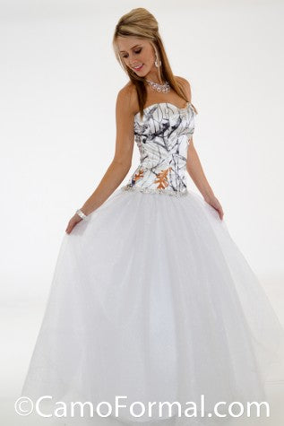 3655 RTGN Camo Ball Gown-Rhinestone Trim & Glitter Net