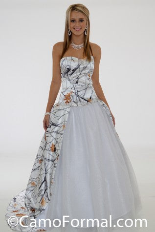 3655 RTGN Camo Ball Gown-Rhinestone Trim & Glitter Net
