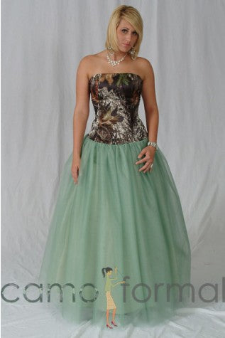 3655 RTGN Camo Ball Gown-Rhinestone Trim & Glitter Net