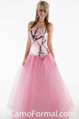 3655 RTGN Camo Ball Gown-Rhinestone Trim & Glitter Net