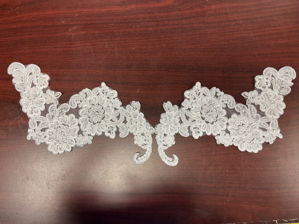 Lace Appliques, Qty 2, Lightly Accented with Sequins, Pearls and Beads