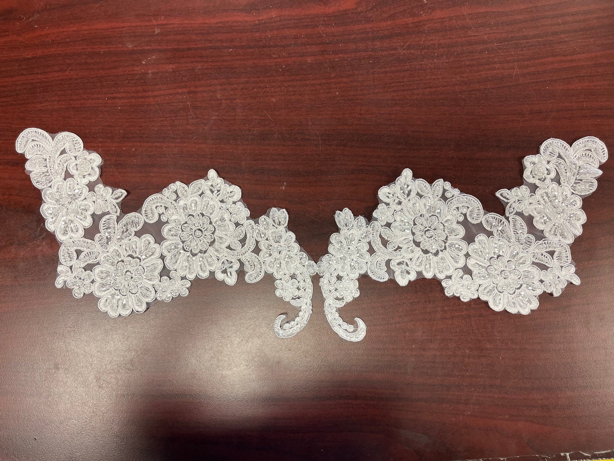 Lace Appliques, Qty 2, Lightly Accented with Sequins, Pearls and Beads