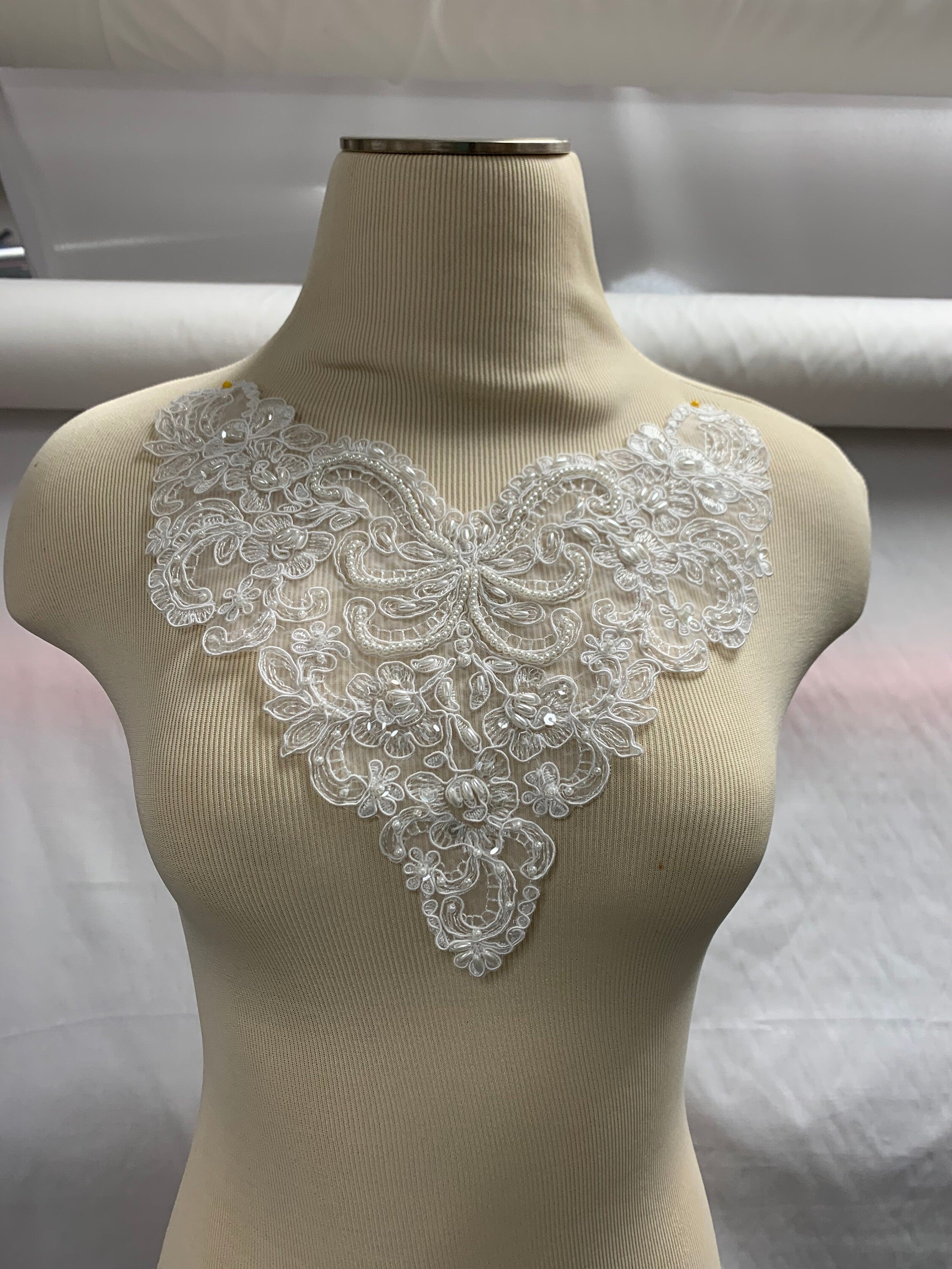 Lace Applique, small, set of 2, Accented with Pearls