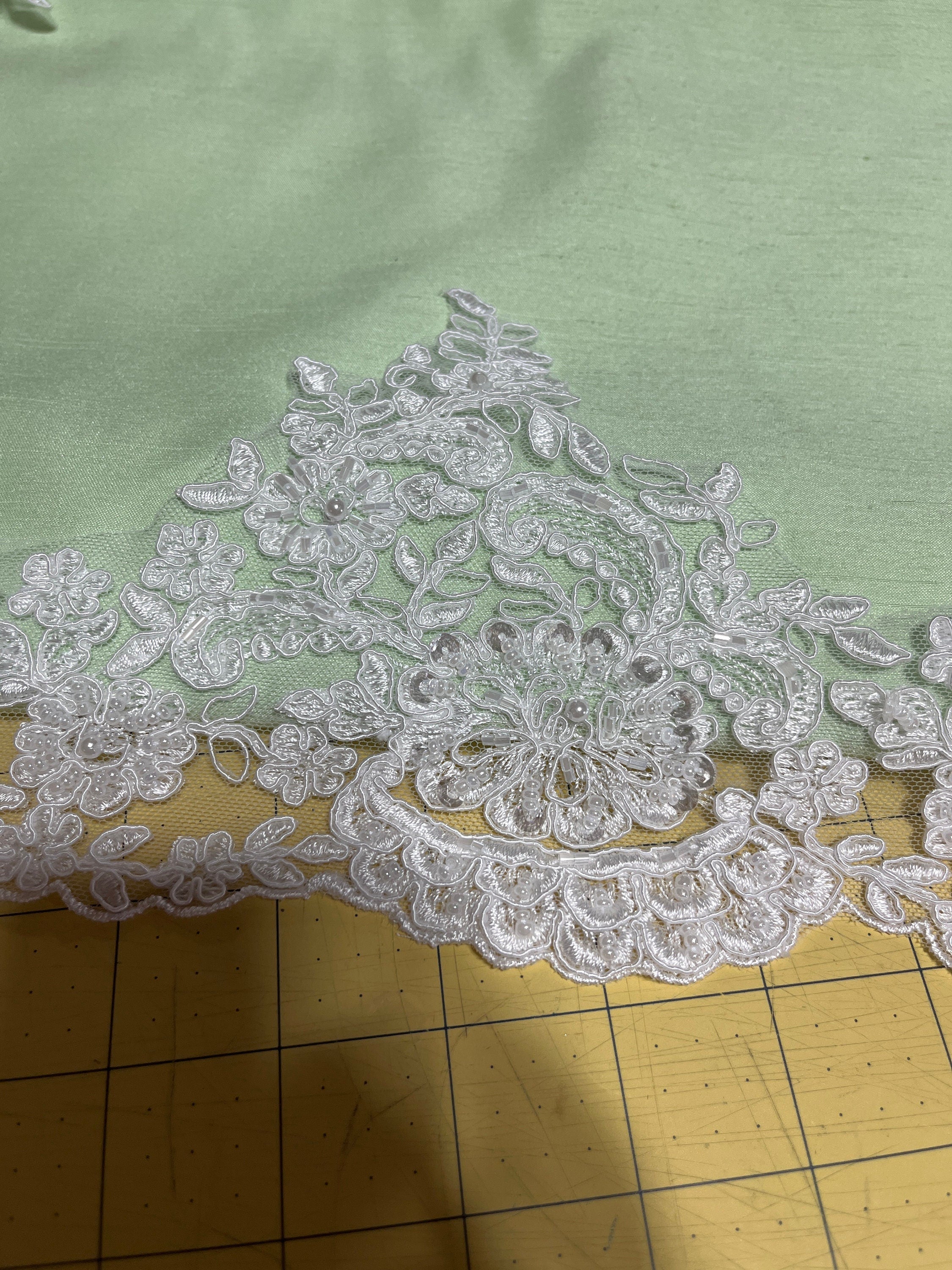 Lace 1-20 YARDS, 5.5â€ Wide Scalloped Edged Lace Trim, Lightly Accented with Pearls and Beads
