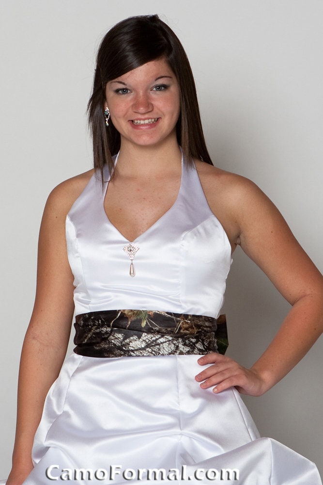 SALE 3070 Halter White Wedding Gown, With Camo (Your Choice) Train