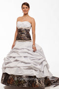 Sale 3140 White and Mossy Oak Wedding Gown with Pickups and Train, Size 8