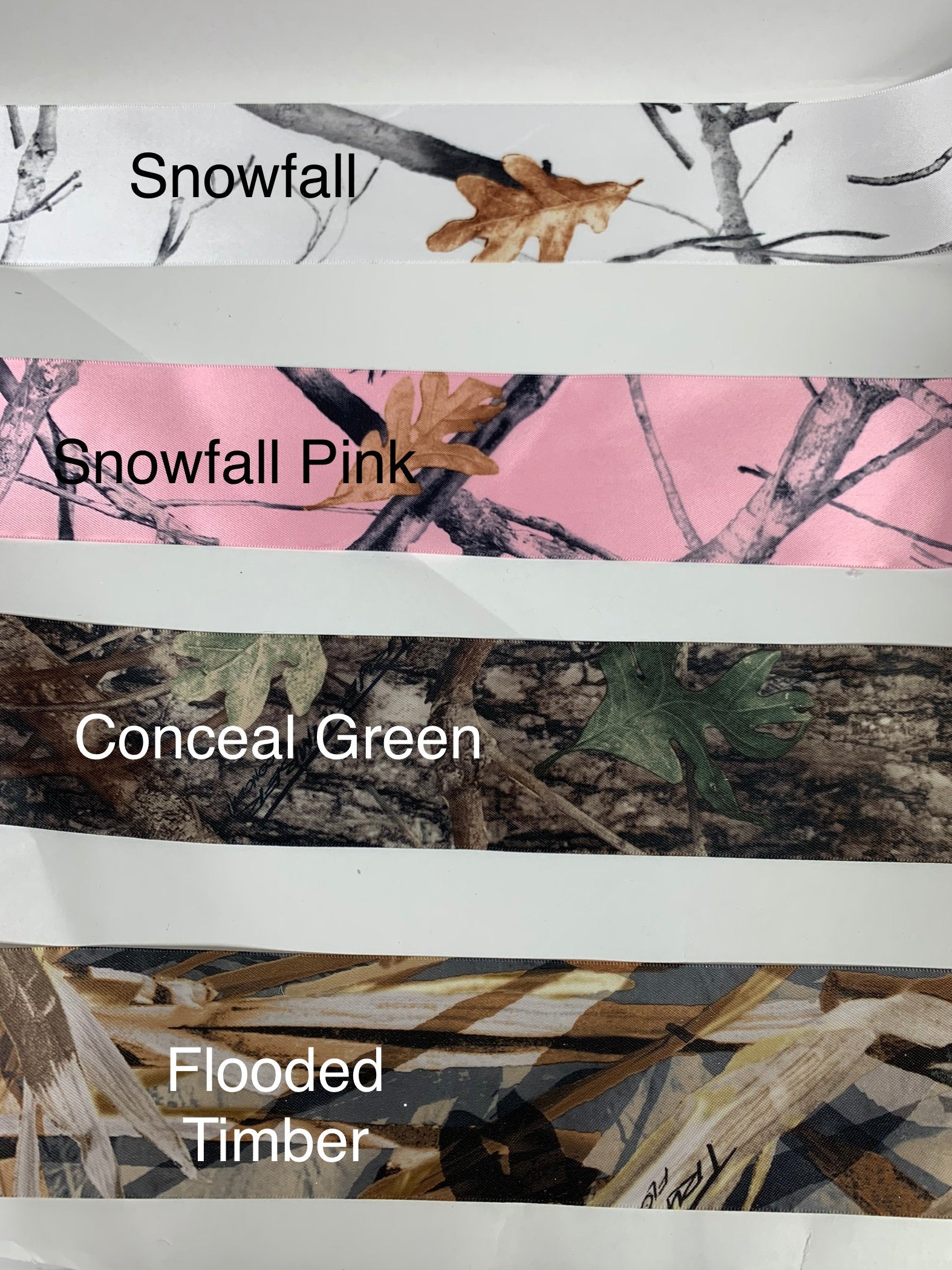 Camo Ribbon in Satin: 4 Sizes, 4 Prints