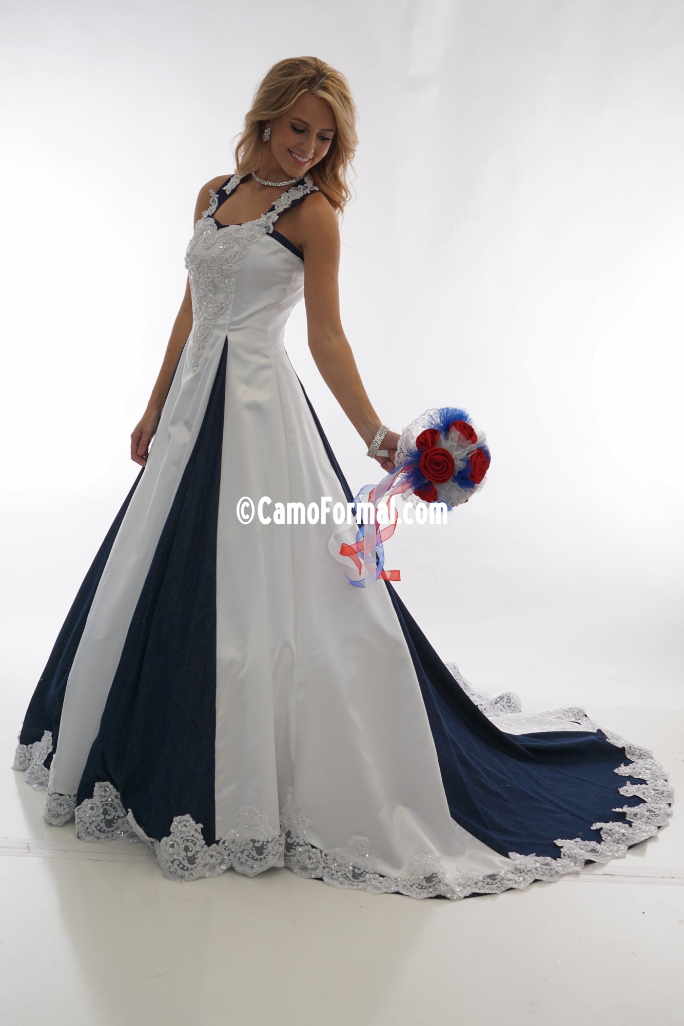* 8890 A-Line Halter Wedding Gown with Camo Godets
