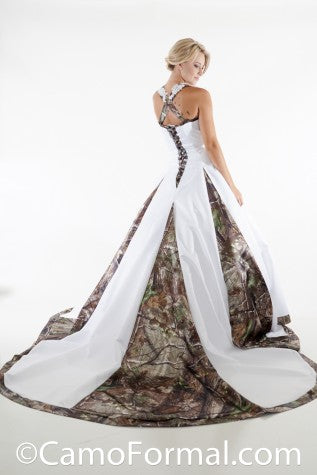 * 8890 A-Line Halter Wedding Gown with Camo Godets