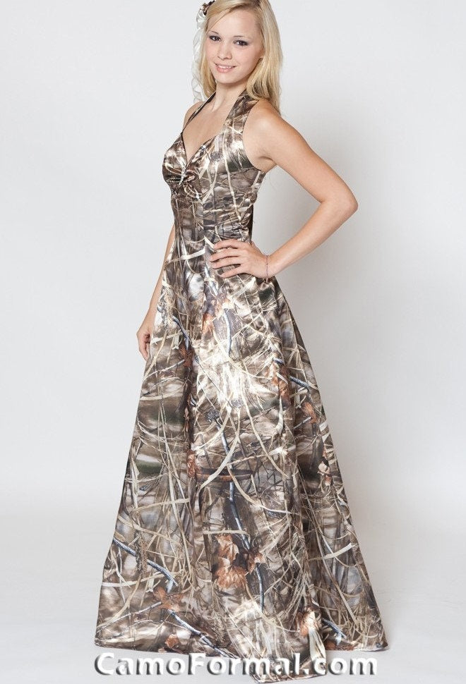 Sale 3049 Halter Aline Camo Dress, (Limited Sizes and Patterns)