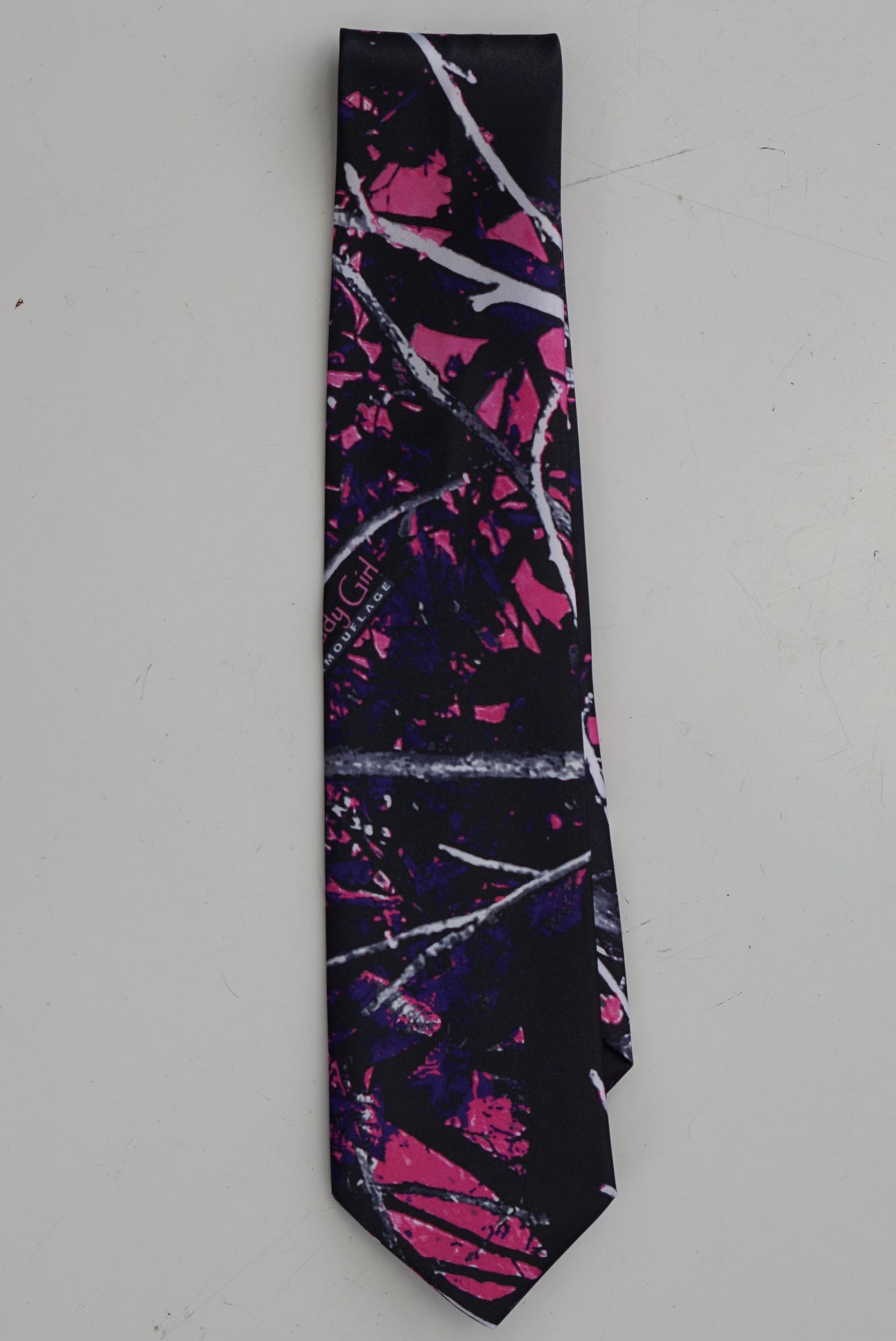 Men's Long Tie, Camo, shown in Moon Shine Muddy Girl