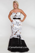 Sale 3808 Strapless True Timber Snowfall With Black Accents With Small Sweep Train, Size 12