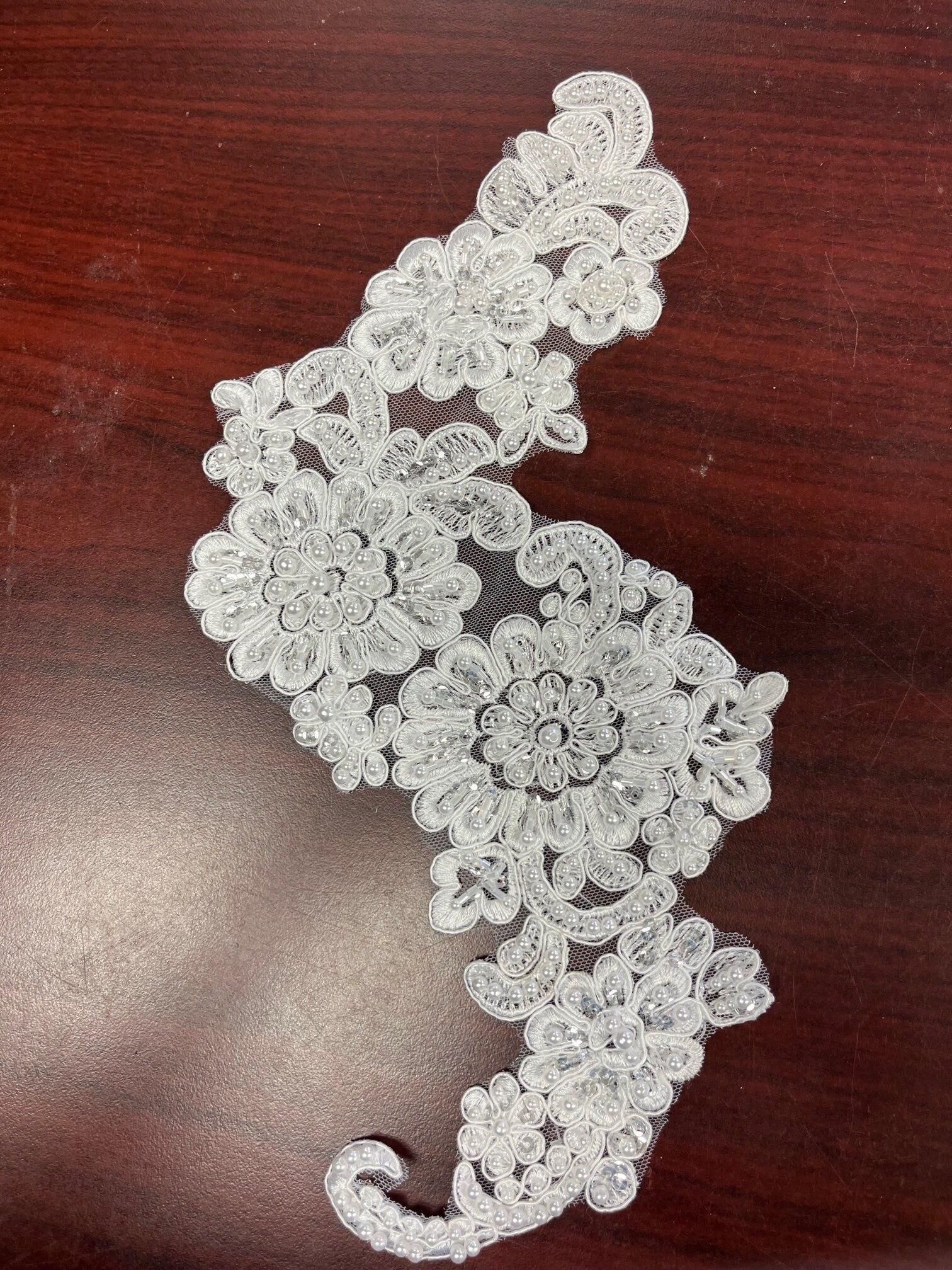 Lace Appliques, Qty 2, Lightly Accented with Sequins, Pearls and Beads