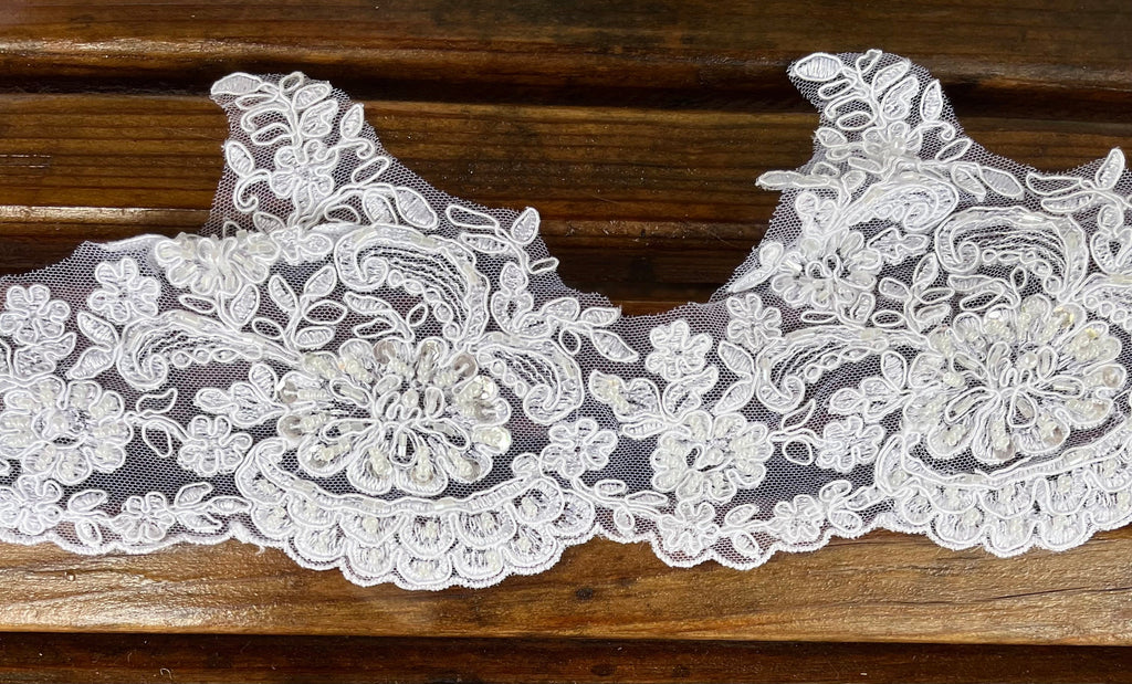 Lace 1-20 YARDS, 5.5â€ Wide Scalloped Edged Lace Trim, Lightly Accented with Pearls and Beads