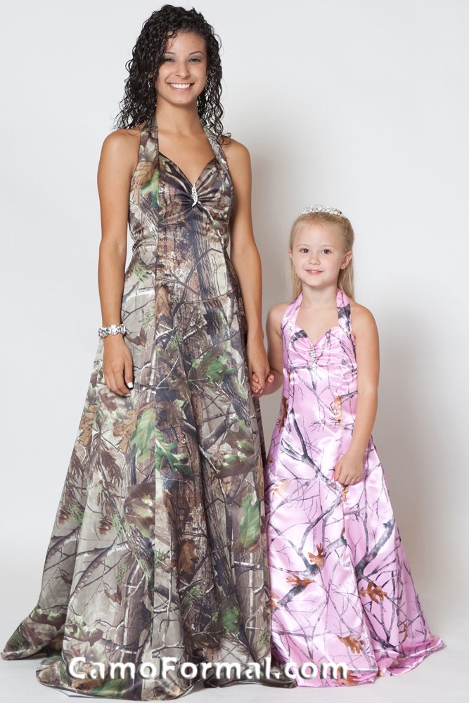Sale 3049 Halter Aline Camo Dress, (Limited Sizes and Patterns)