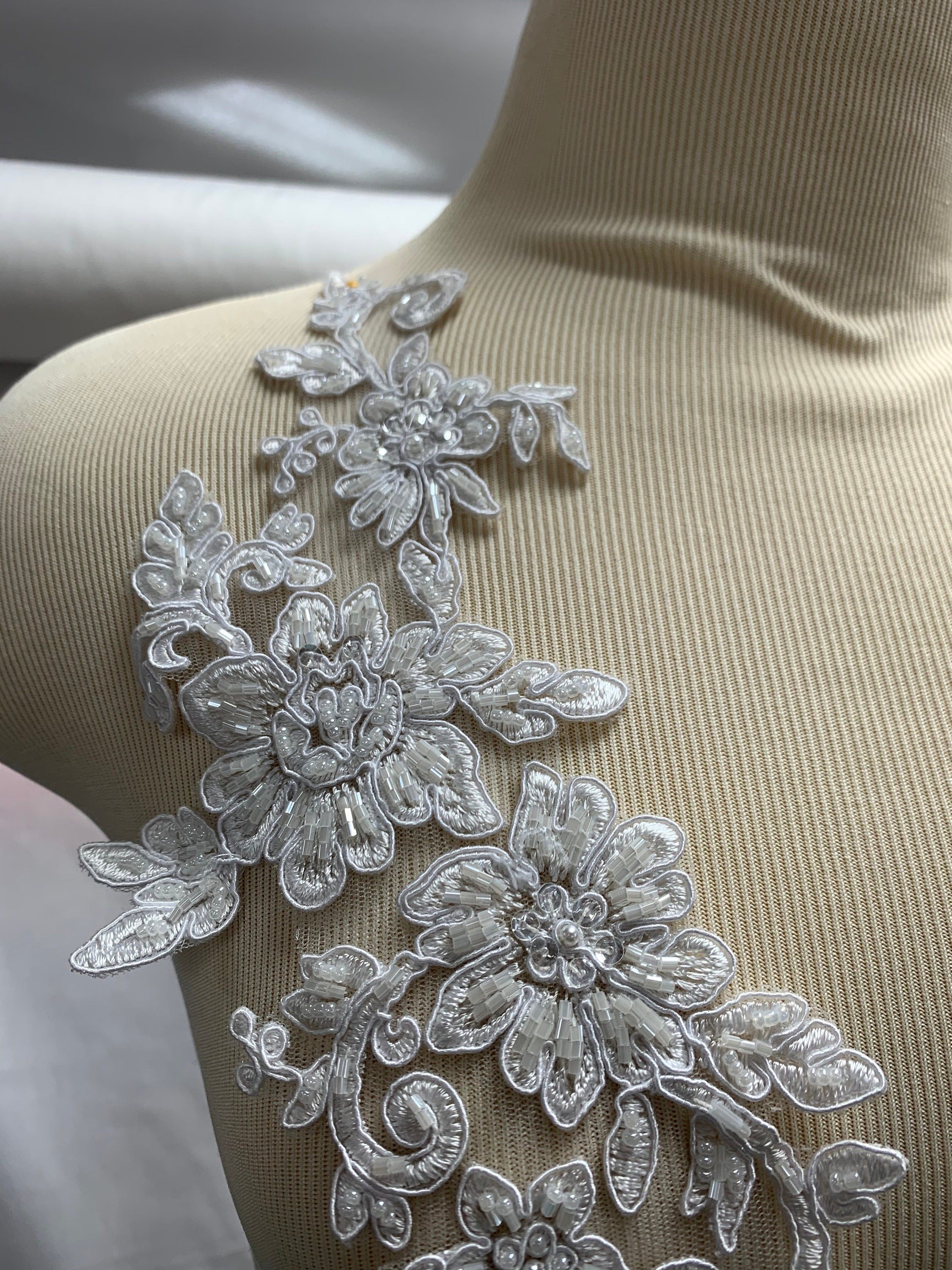 Lace Appliques, Qty 2, Lightly Accented with Sequins, Pearls and Beads