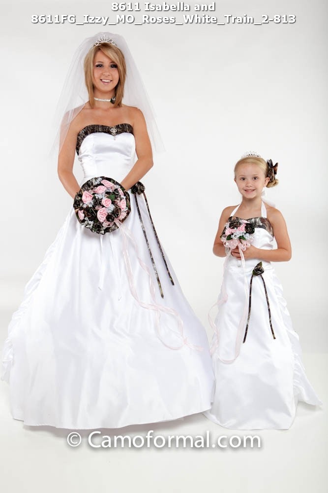 Sale 8611 White and Camo bridal and flower girl