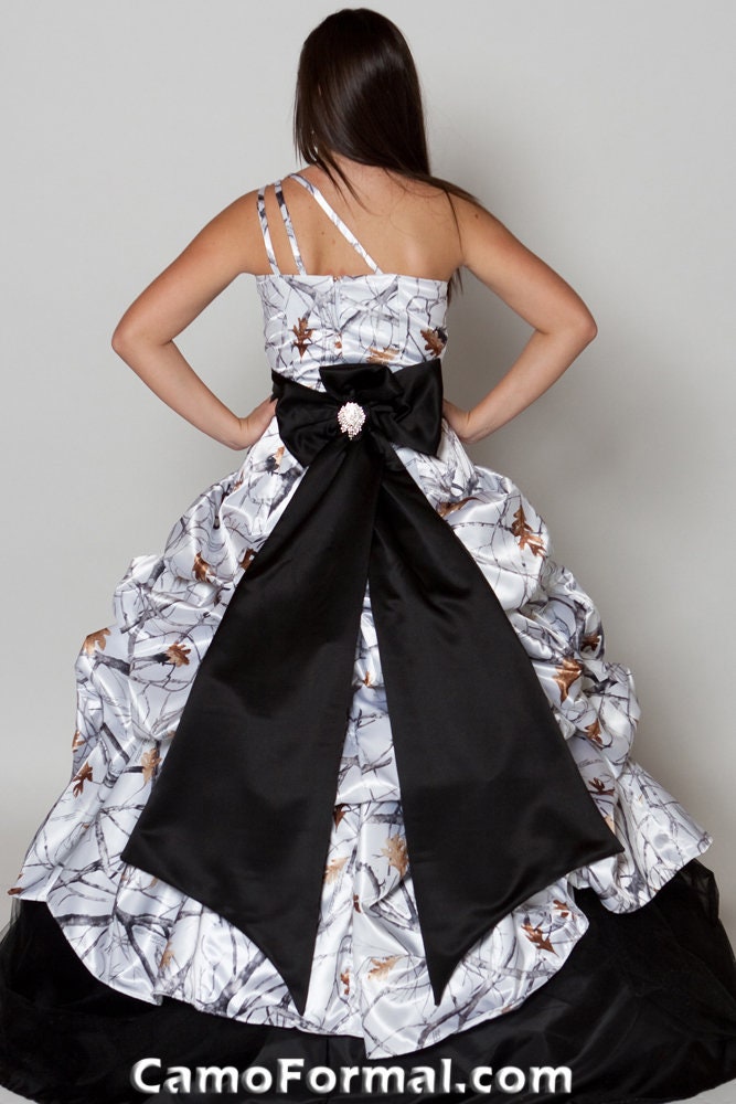Sale 3071 Realtree AP Snow Camo 1 Shoulder Ball Gown, With Colored Tulle Of Your Choice