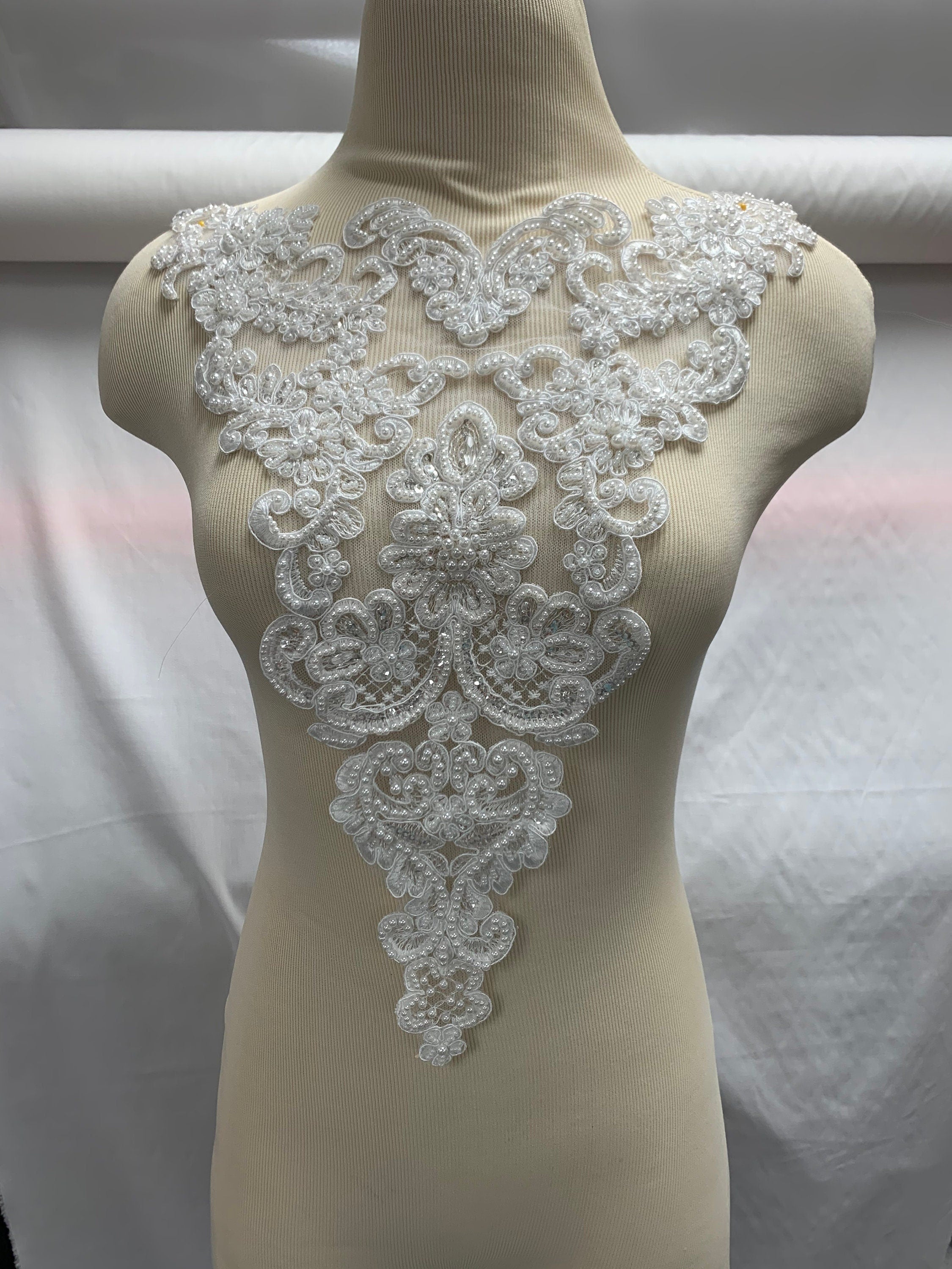 Lace Applique Large, Accented Heavily with Sequins, Pearls and Beads