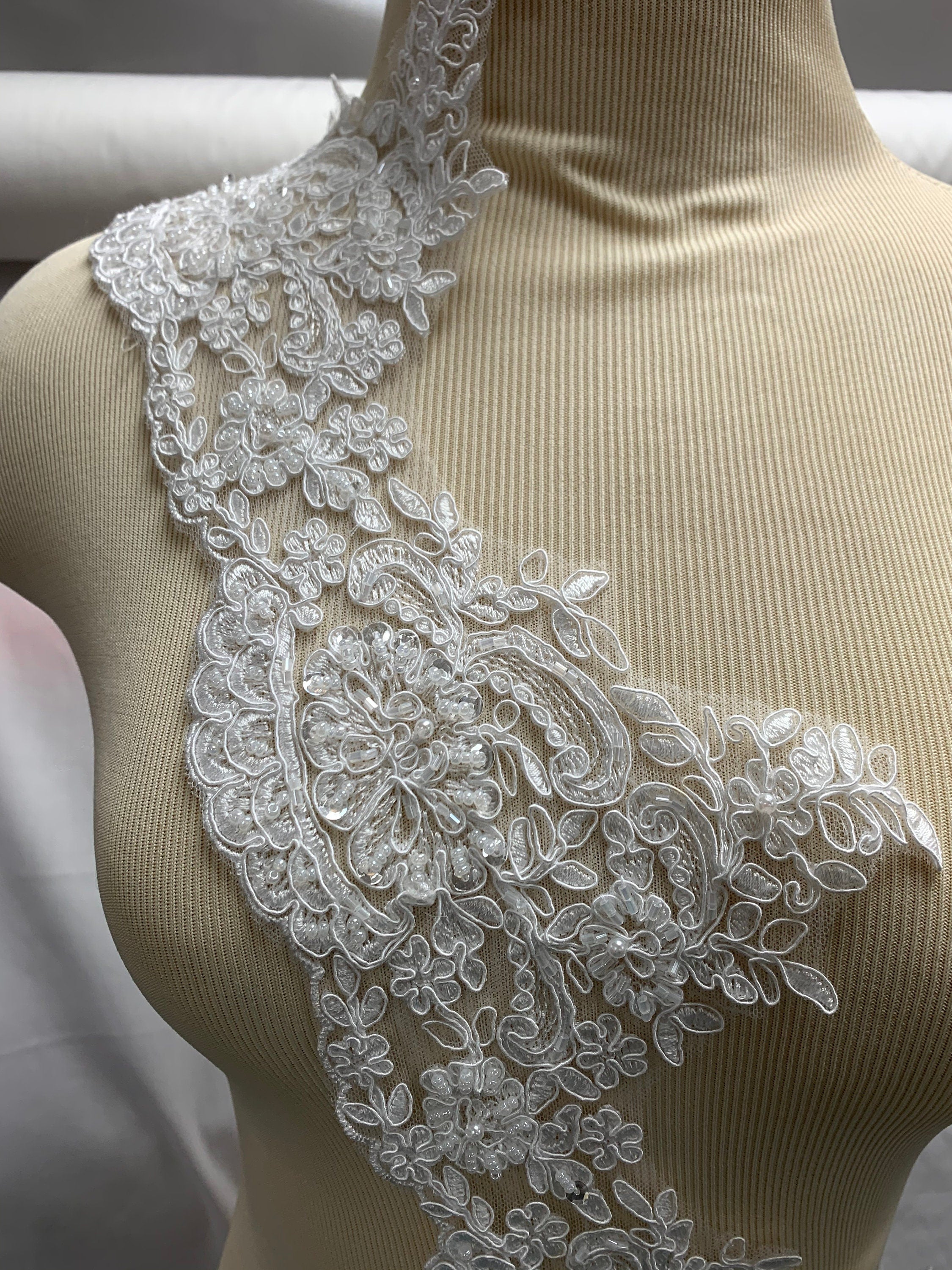 Lace 1-20 YARDS, 5.5â€ Wide Scalloped Edged Lace Trim, Lightly Accented with Pearls and Beads